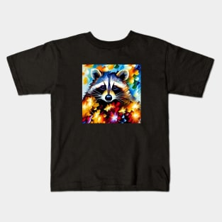 Raccoon Among the Flowers and Leaves Kids T-Shirt